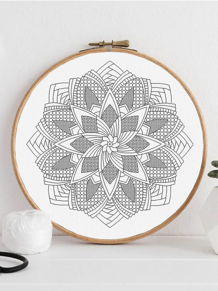 Floral mandala blackwork pattern PDF Blackwork mandala embroidery download PDF, Mandala cross stitch, Mandala ornament Backstitch chart #W10