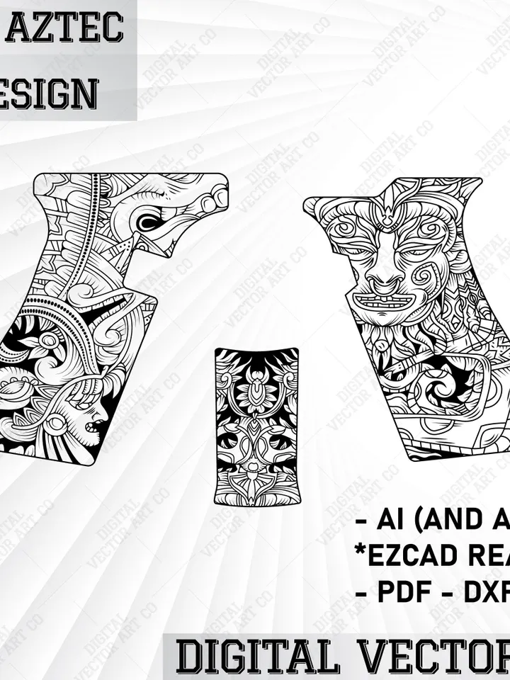Aztec Ornamental Glock 19 Grips Artwork | Stippling Svg Pattern | Metal Engraving | Grips Engraving | Aztec Laser Cut Svg Files