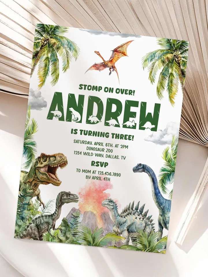 Dinosaur Birthday Invitation, Dinosaur Birthday Party Invite Template, Stomp on Over Dino Birthday, Boy Birthday Invitation Canva Template