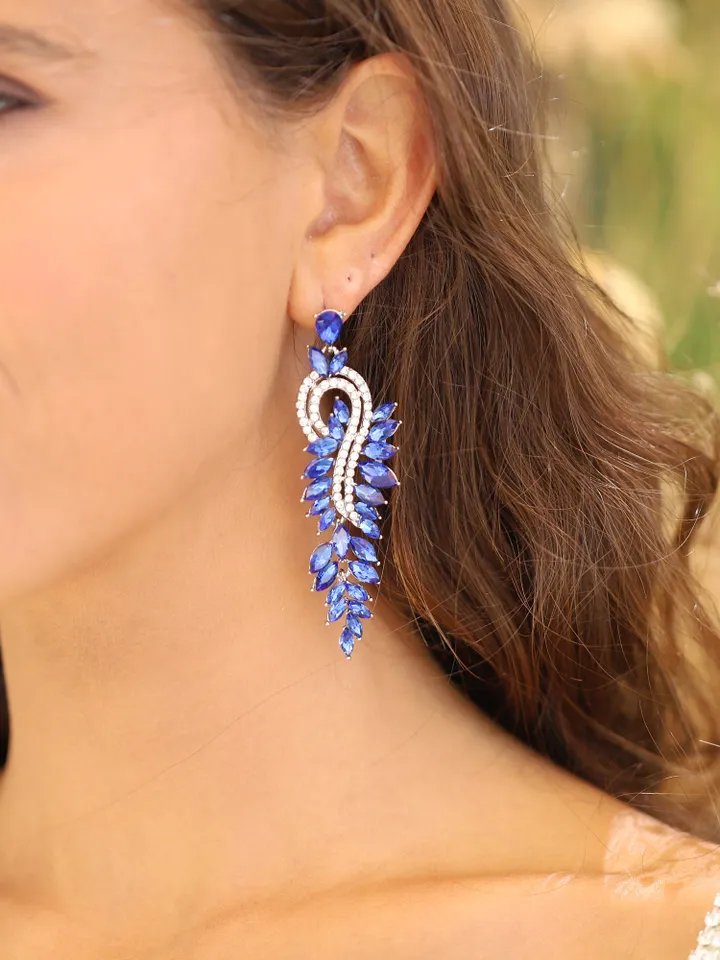 Art Deco Sapphire Blue Bridal Earrings, Blue Crystal Statement Wedding Earrings, Boho Earrings, Bridesmaids Earrings Crystal Drop Earrings
