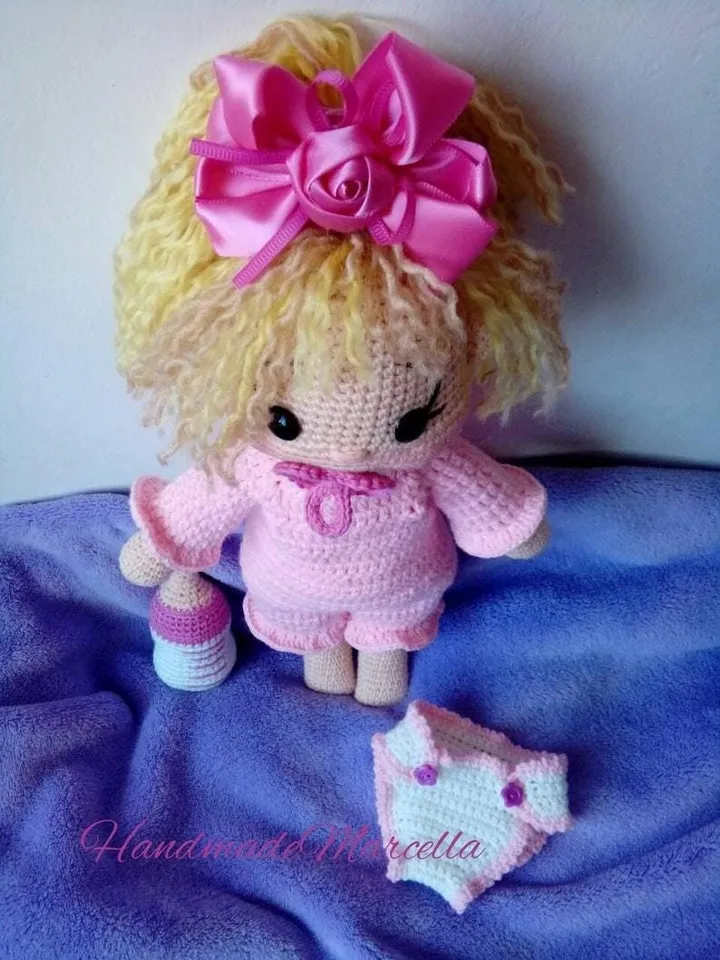 Handmade Crochet Baby Doll โ 37 cm Dress-Up Doll with Bottle & Pacifier โ Montessori-Inspired Soft Toy โ Gift for Girls