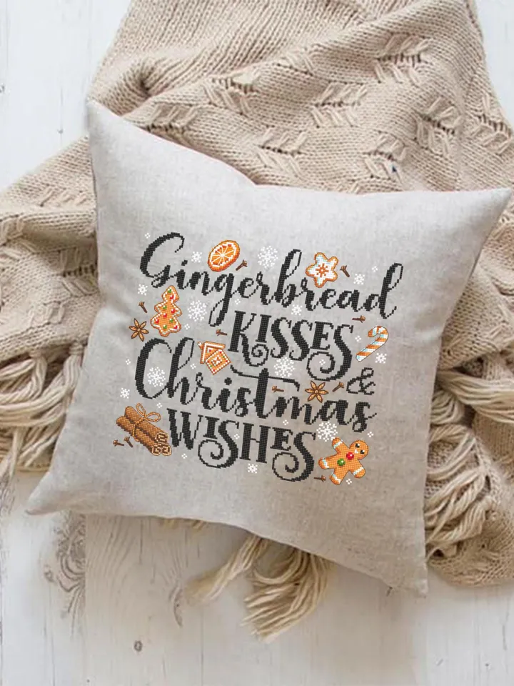 Christmas gingerbread cross stitch pattern PDF download Gingerbread kisses and christmas wishes, Merry Christmas pattern digital PDF #N169