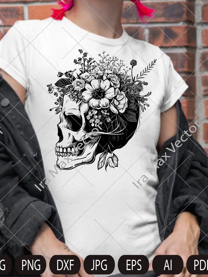 Skull svg file, Flower Skull svg, Skull cut file, Floral Skull svg file, Sugar Skull Svg file, skull flower crown, halloween, gothic, goth