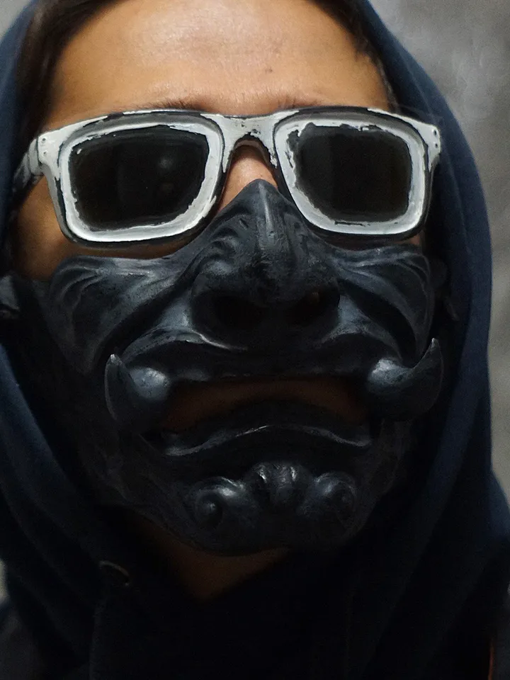 Japanese Samurai Mask with Fangs ONI Demon Hanya Japanese Oni Samurai mask