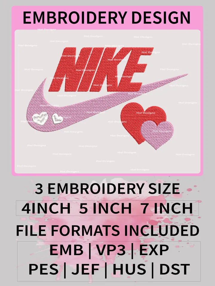Nike x Heart Valentine Embroidery Designs, Love Machine Embroidery Design, Nike Embroidery Design, Embroidery Machin.