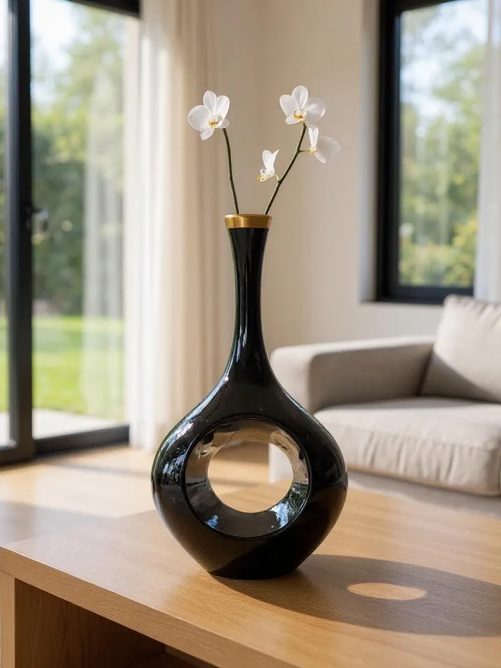 Handcrafted Aestetic Vase For Flowers or Home Decor | Elegant Black and Gold Hand-Painted Vase For Livingroom, Home Decor