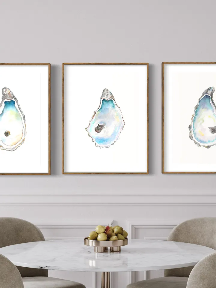 Oyster Print Set ,Watercolor Oyster, Oyster Painting, Oyster 3 Piece Set, Seaside Decor,Seaside Art Poster,Oyster Shell Art, Ocean Art Print