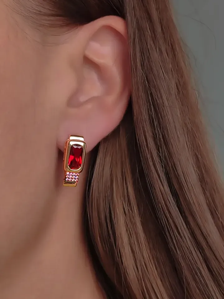 Earrings for women silver 925 jewelry gold earrings English lock with garnet and tourmaline