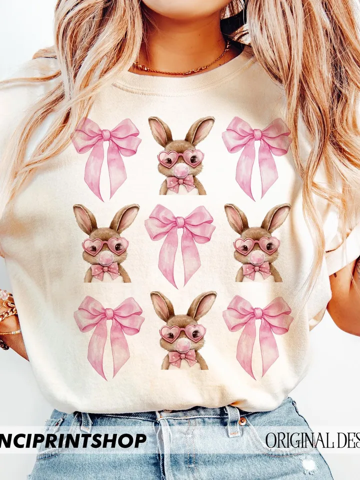 Easter Bunny Coquette PNG, Easter Bunny png, Easter png, Bunny Bow png, Happy Easter png, Retro Easter png, Coquette Easter png, Bunny png