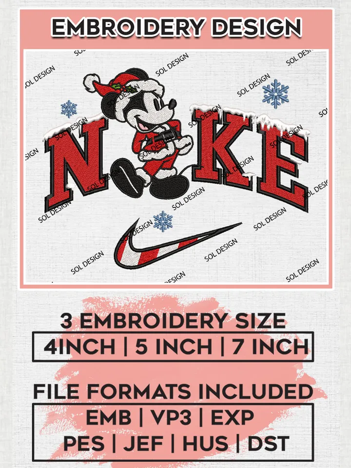 Ni.kee Mickey Mouse x Santa Claus Embroidery Design Files, Disney Christmas Machine Embroidery, Disneyland Embroidery, 3 sizes, Cute Christmas Machine embroidery designs, Digital Download