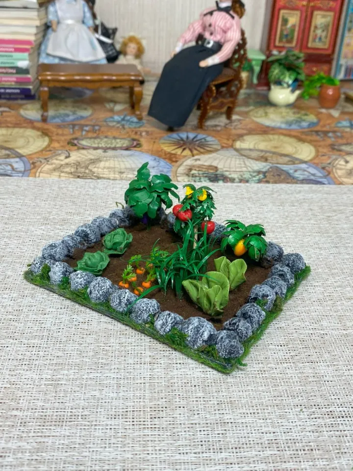 Miniature vegetable bed for a doll garden. Dollhouse miniature. handmade. 1:12