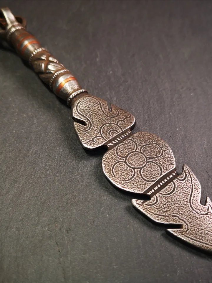 Gandhanra Handmade Tibetan Buddhist Ritual Implement - Kila -Dorje Phurba,Made of Cold Iron inlaid Copper,7.8"