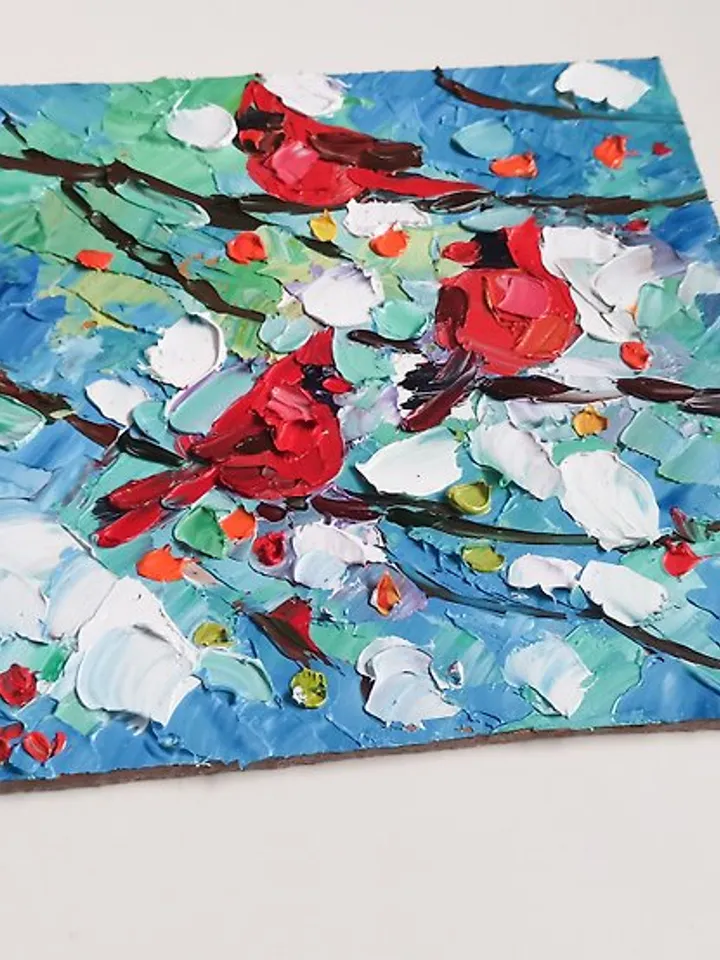 Cardinal Painting Original Art Bird Painting Oil Painting Small Painting by Vera
