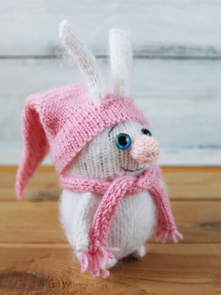 White knitted bunny toy, Stuffed animal rabbit toy, Plushie amigurumi doll, Bunny figurine knitted toy, Amigurumi bunny