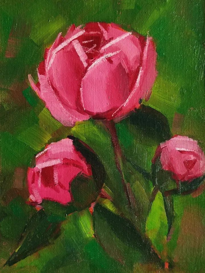 painting of Peonies oil on canvas 13*18cm