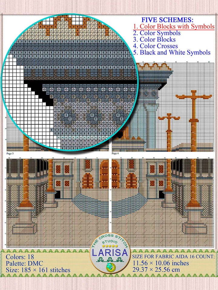 Herod’s Temple Cross Stitch Pattern | Nicanor Gate in Jerusalem