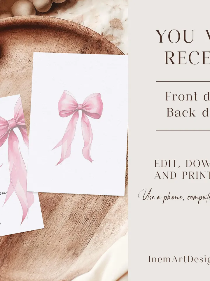 Tween Pink Bow 13th Birthday, Coquette 13th Birthday Invitation, Canva Pink Template, Editable Digital Invite, Trendy Girl Birthday Party