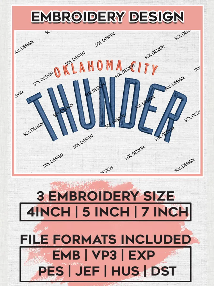NBA Oklahoma City Thunder Wordmark Logo Machine Embroidery Designs, Oklahoma City Thunder Embroidery Design Files, NBA Machine Embroidery Designs, NBA Embroidery Designs, Digital Download