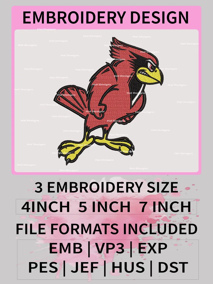 NCAA Illinois State Redbirds Embroidery Designs, NCAA Logo Machine Embroidery Files, College Team Embroidery Patterns