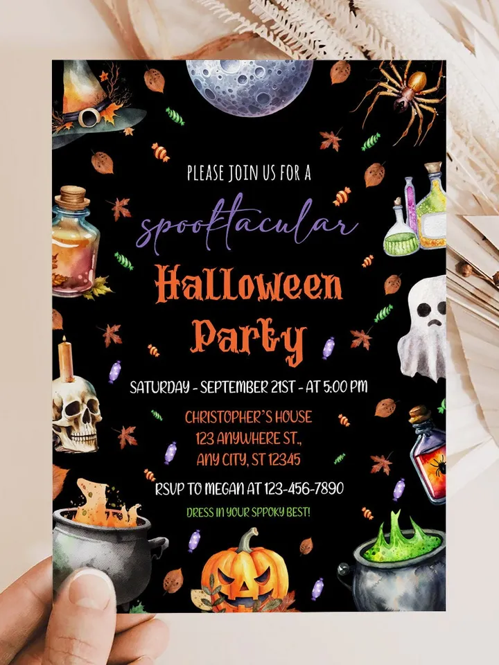 Editable Halloween Invitation, Halloween Party Invitation, Halloween Birthday Invitation, Halloween Invitation - I105