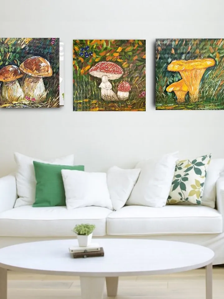 Yellow Mushrooms Mushroom Art Mushroom Landscape Dining Room Decor