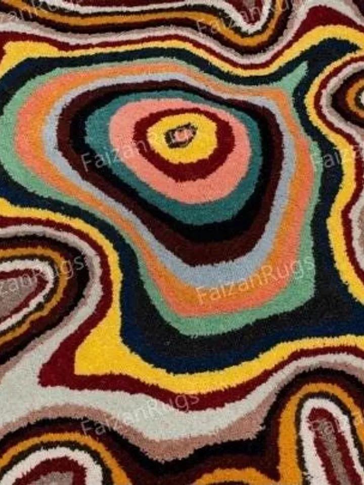 Buy Irregular Throw Rug Illusion Pattern Hand-Tufted 100% Wool Handmade Area Rug for Home, Bedroom, Living Room, Kids Room, Custom Rug