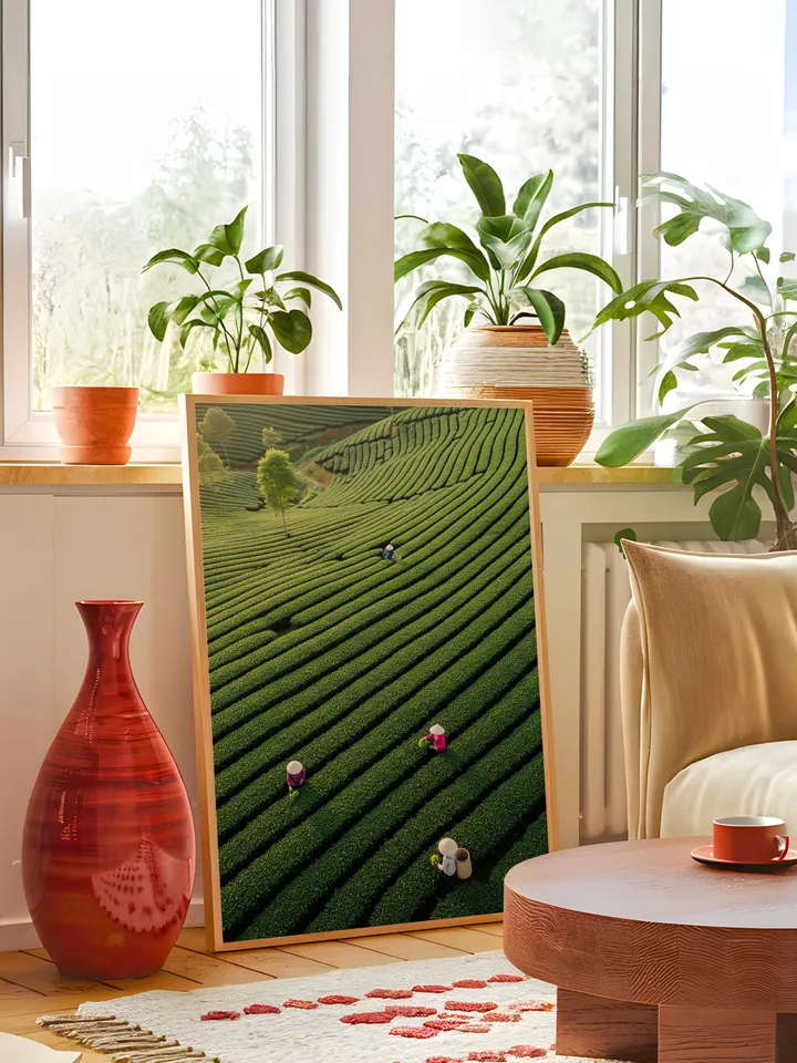 Vietnam Landscape Print | Asian Nature Wall Decor | Minimalist Green Poster | Asian Landscape Print | Vietnam Tea Garden Poster | Digital