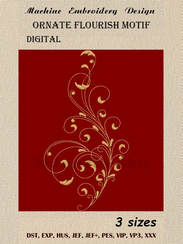 Ornate Flourish Motif embroidery design