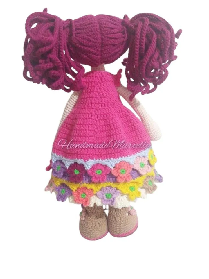 Esja Tilda Crochet Doll – 32 cm Amigurumi – Handmade Cotton Doll – Floral Dress – Collectible Gift – Valentine's Day Ready to Ship