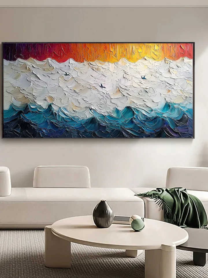Impasto Ocean Painting, Textured Seascape Art, 3D Ocean Waves Wall Art, Large Canvas Art, Coastal Decor, Blue Wall Art, Living room Wall Art
