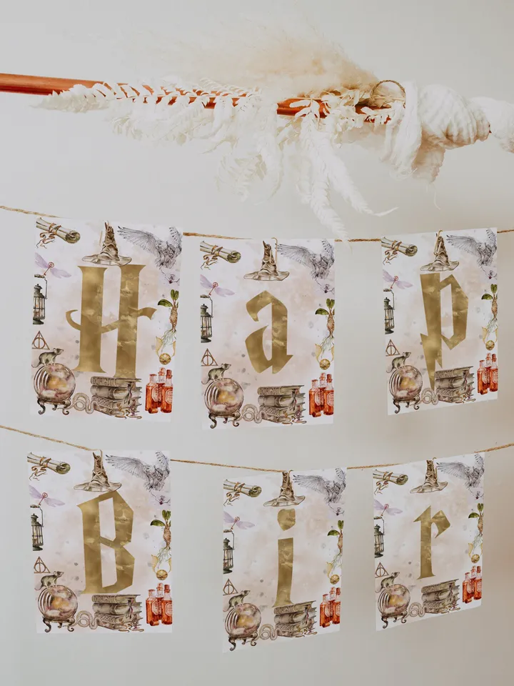 The Chosen One Birthday Party; Happy Birthday Banner Wizard Birthday Party; Magic School 1st Birthday; Editable Wizarding World Banner; W7