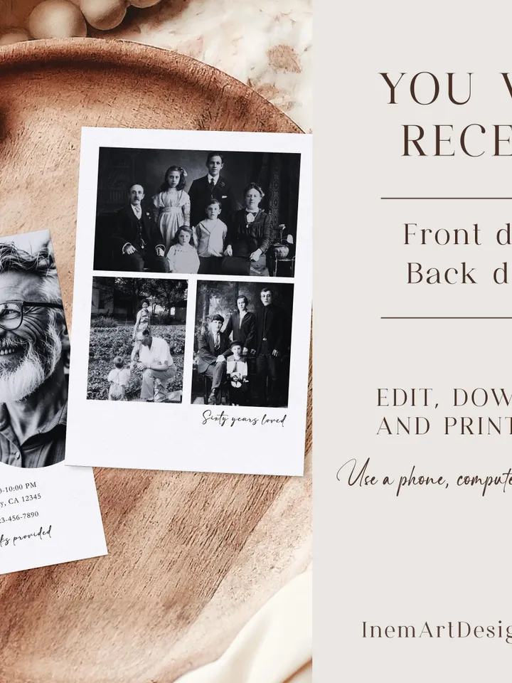 60th Birthday Party Invitation Card, Look Who's 60, Editable 60th Birthday Card Template, Printable Minimalist Birthday Photo Card Canva