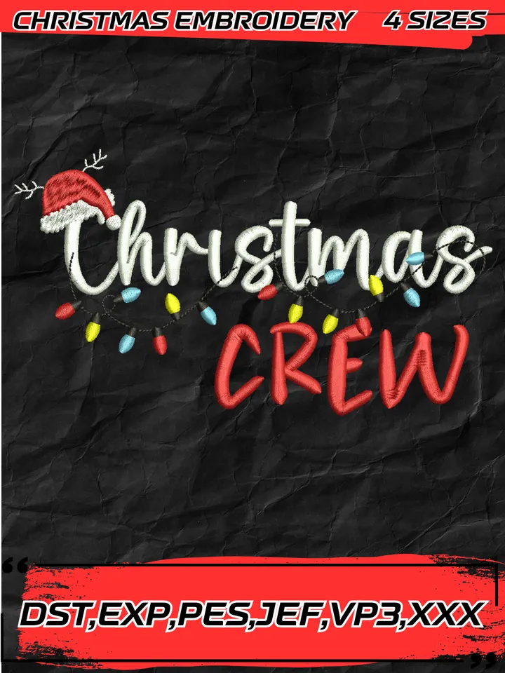 Christmas Crew Embroidery Design,Christmas Embroidery Design,4 Sizes, Digital Download