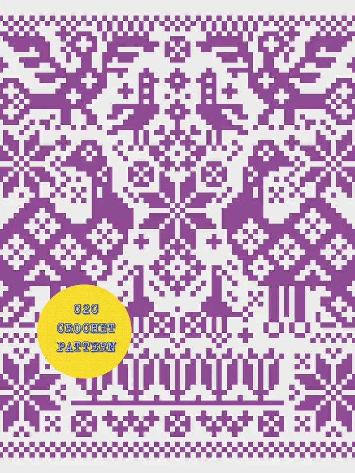 Crochet Pattern C2C Vintage Folk Art Counted For Crocheting Afghan Plaid Blankets Digital Download PDF