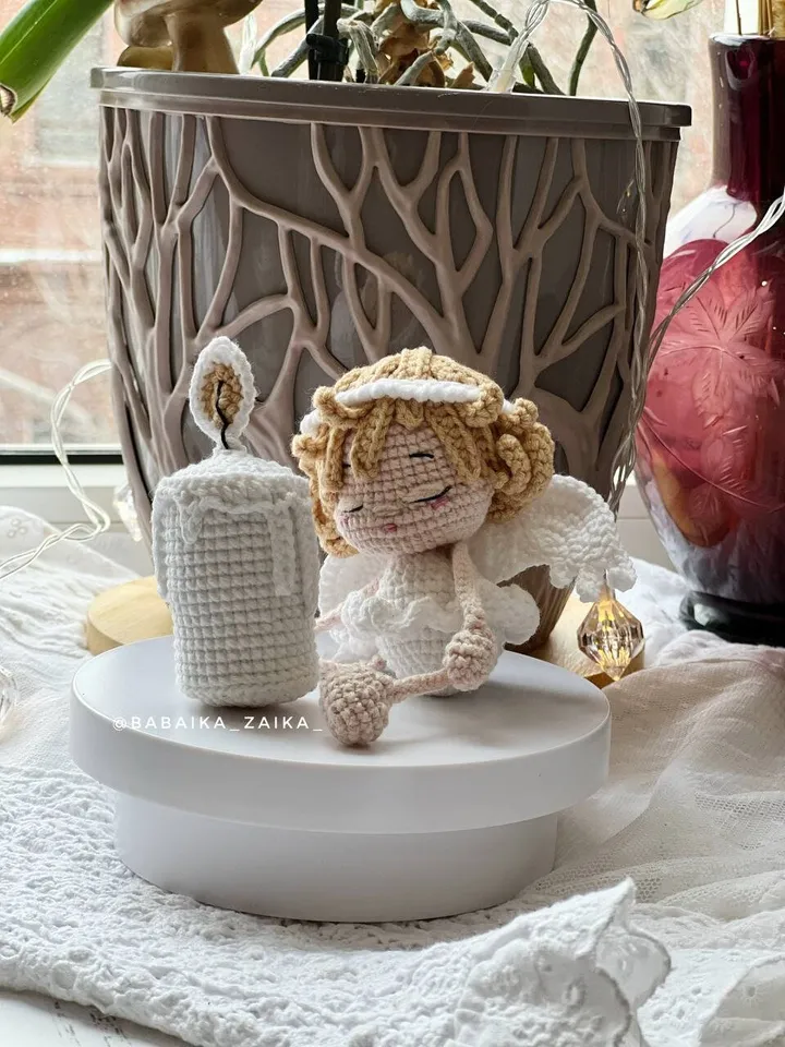 PDF Angel with Candelabrum Crochet Pattern, Amigurumi Angel Pattern Candle Pattern, Crochet holder with candle, Angel doll, Amigurumi decor