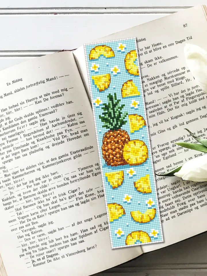 Bookmark set cross stitch pattern download PDF Handmade bookmark pattern digital PDF, Tropical fruit cross stitch Pineapple, Grapevine #B147