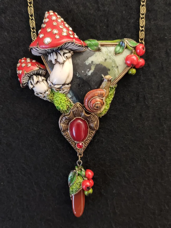 Amanita necklace, Mashrooms Necklace, Polymer clay necklace,Nature Necklace