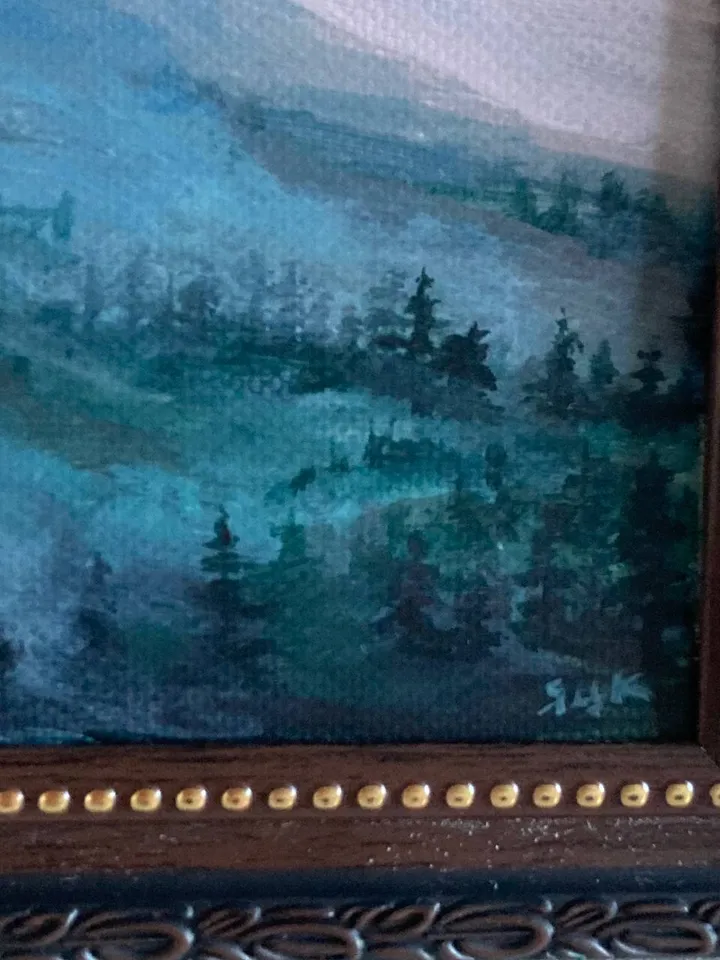 Original Forest Painting Foggy Forest Mountains Small Moody Painting