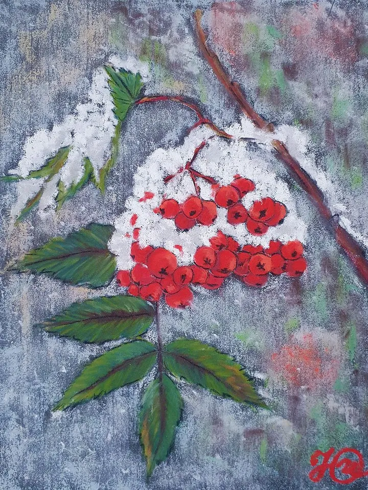 Rowan Painting Christmas Decoration Original Art Berry Wall Art Frame Painting