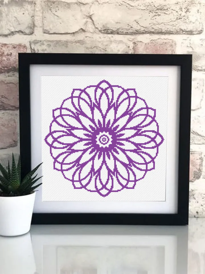 Flower mandala cross stitch pattern download PDF Mandala pattern digital PDF Monochrome cross stitch chart Floral ornament cross stitch #M67