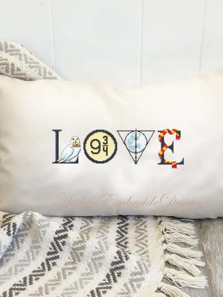 Wizard Love cross stitch pattern PDF download Wizard school cross stitch chart, Magic pattern digital PDF, Magic wand, Letter owl #O14