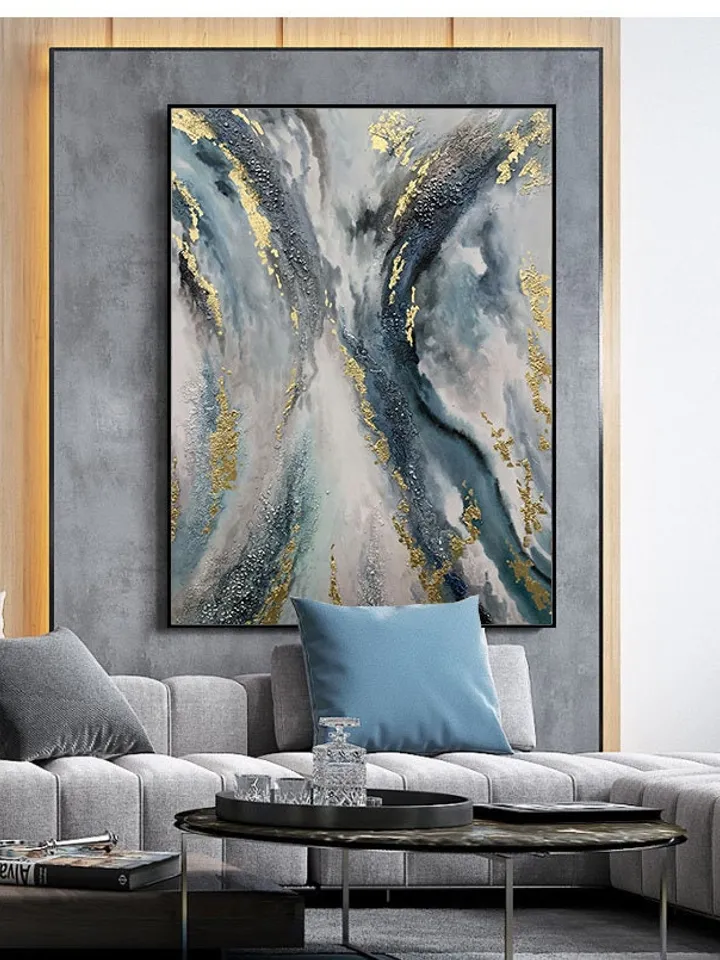 Large Gold leaf Abstract Painting,Original Blue Abstract Painting,Large Painting on Canvas,Large Abstract Art,Office Wall Decor,Wall Art