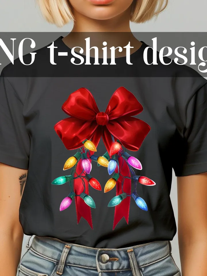 Christmas Light Coquette Bow PNG tshirt design, Christmas Season sublimation, New year PNG, Retro Merry Christmas Png, Coquette Bow