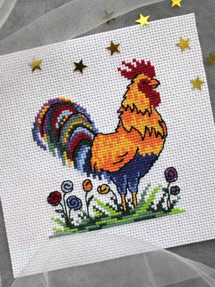 Cross stitch pattern Rooster, digital cross stitch chart PDF