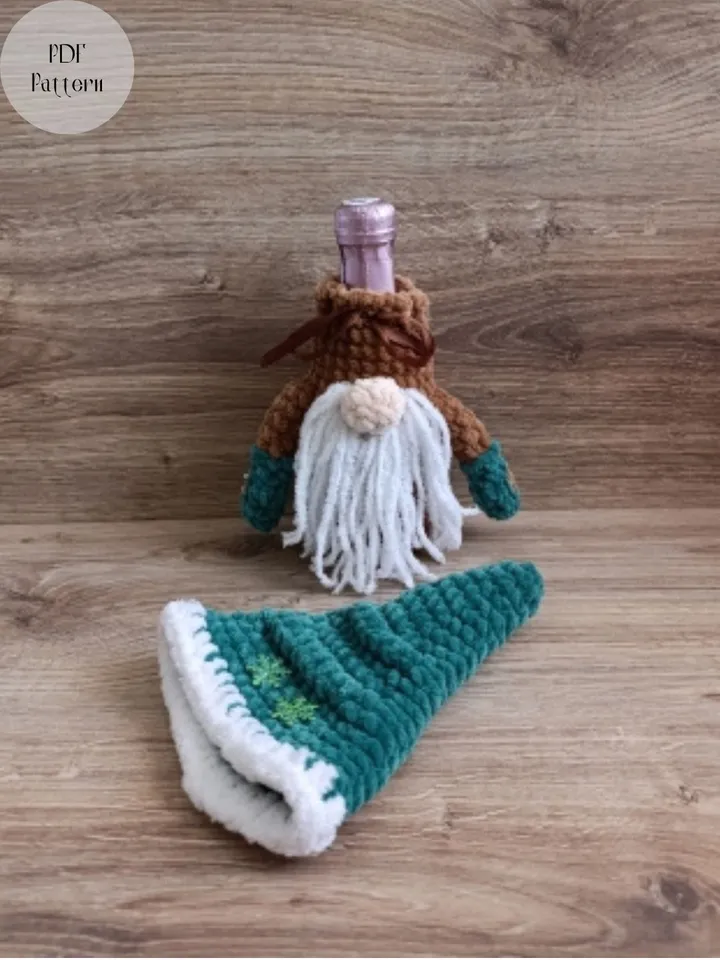 Crochet gnome pattern, Christmas gnome with surprise, Bottle case, Christmas interior decor, Children's toy, Amigurumi toys