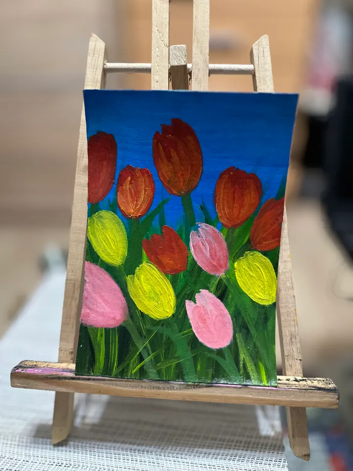 Oil Painting Tulips Spring Plants Flowers Nature Floral Art Wall Decor Miniature New Unframed Cardboard 8x6 Inches 21x15 cm