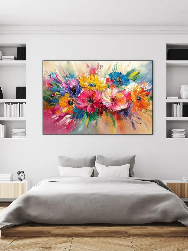Colorful Floral Oil Painting, Impasto Flowers, Vibrant Wall Art, Large Canvas Art, Abstract Floral Artwork, Living Room Decor, Office Decor