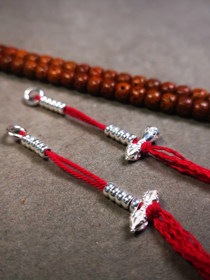 Gandhanra Handmade 4mm Sterling Silver Tibetan Buddhist Prayer Bead Counters for 6-12mm Mala,with Dorje and Vajra Pendant