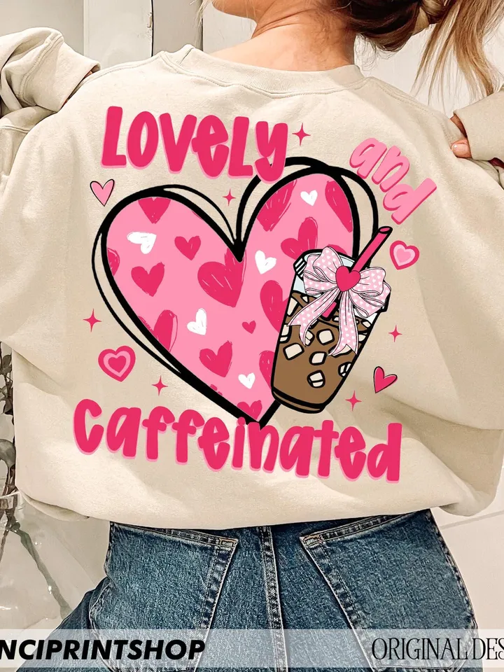 To Be Lovely & Caffeinated Png, Coffee Valentine Png, Valentine's Day Png, Coffee Valentine Heart Png, Coffee Lover Png, Valentine Bow png