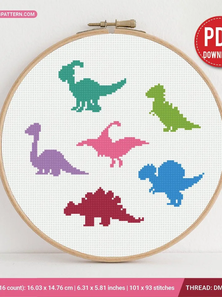 Dinosaurs silhouette Cross stitch pattern, Abstract, animals, beginner counted, Nursery, modern chart, gift DIY, embroidery, instant PDF